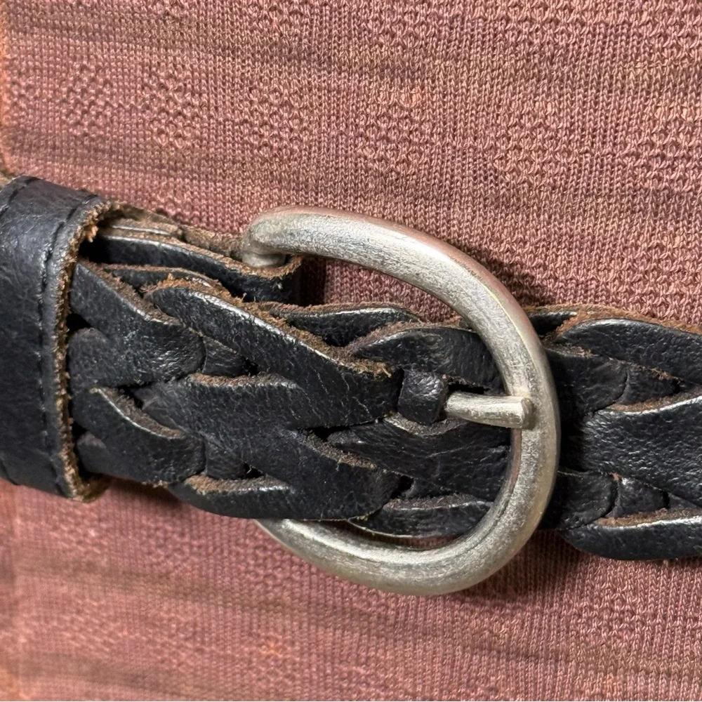 Vintage Dark Brown Leather Belt Open Weave Braided Woven Unisex OSFM (44/110)